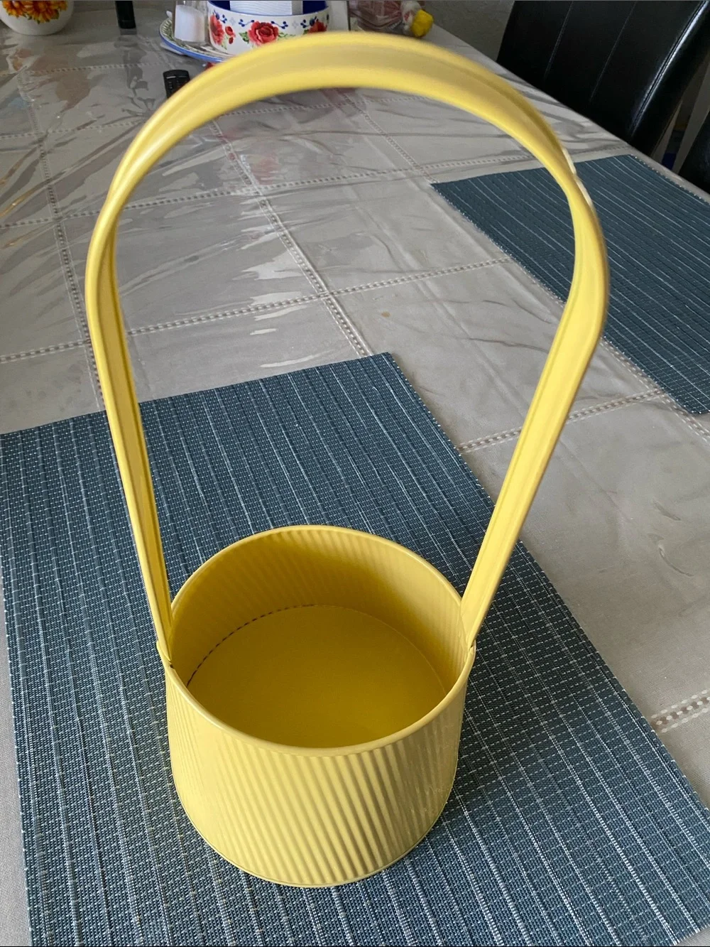 Yellow Metal Hanging Basket with Handle